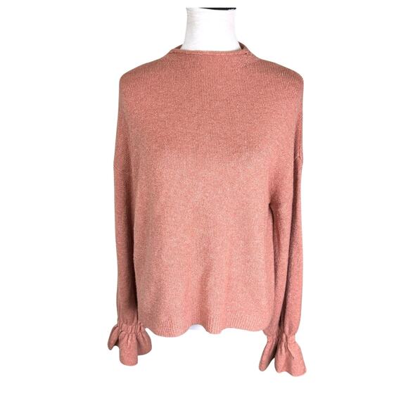 A Loves A Coral Peach Wool Blend Flounce Long Sleeve High Neck Knit Sweater - Picture 1 of 12